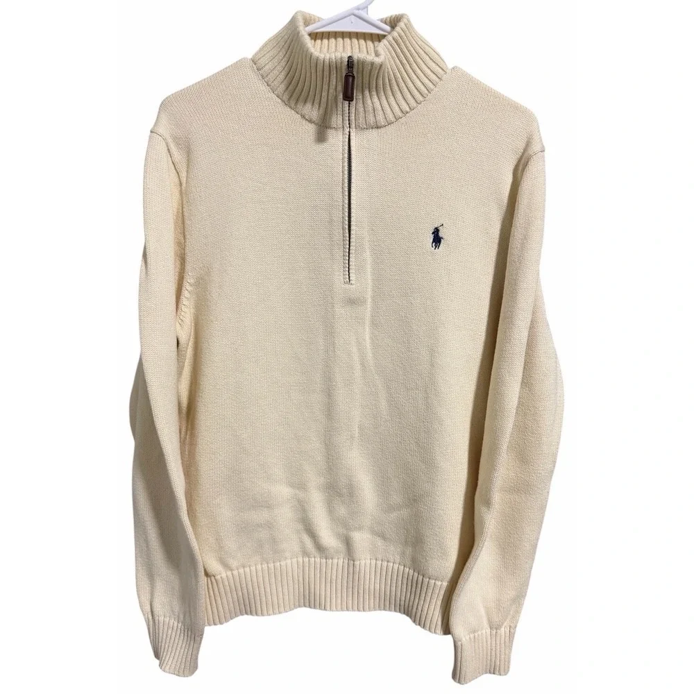 Polo Ralph Lauren Cotton Knit Quarter Zip Mock Neck‎ Sweater Men's Size Large